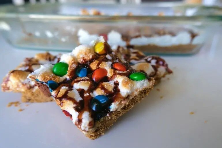 3 smore bars on a white counter